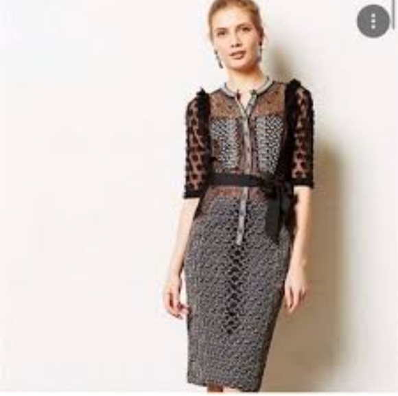 Byron Lars Dresses & Skirts - Byron Lars Black and Brown Patterned Midi Dress